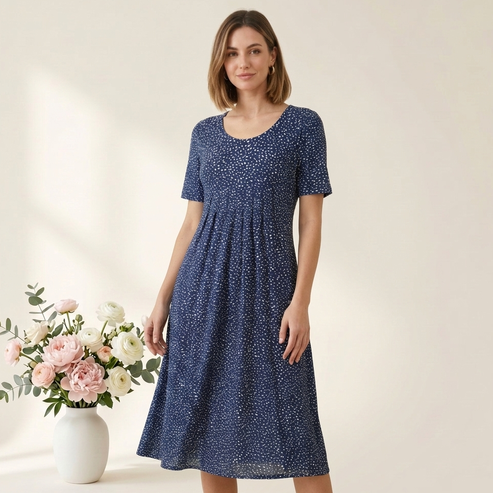 Carlena | Elegancka Bawełniana Sukienka Midi w Kwiatowy Wzór