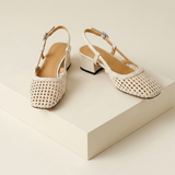 Carlena | Damskie Sandały Slingback z Plecionym Wzorem i Słupkowym Obcasem