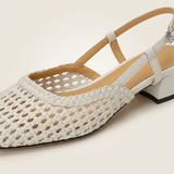Carlena | Damskie Sandały Slingback z Plecionym Wzorem i Słupkowym Obcasem