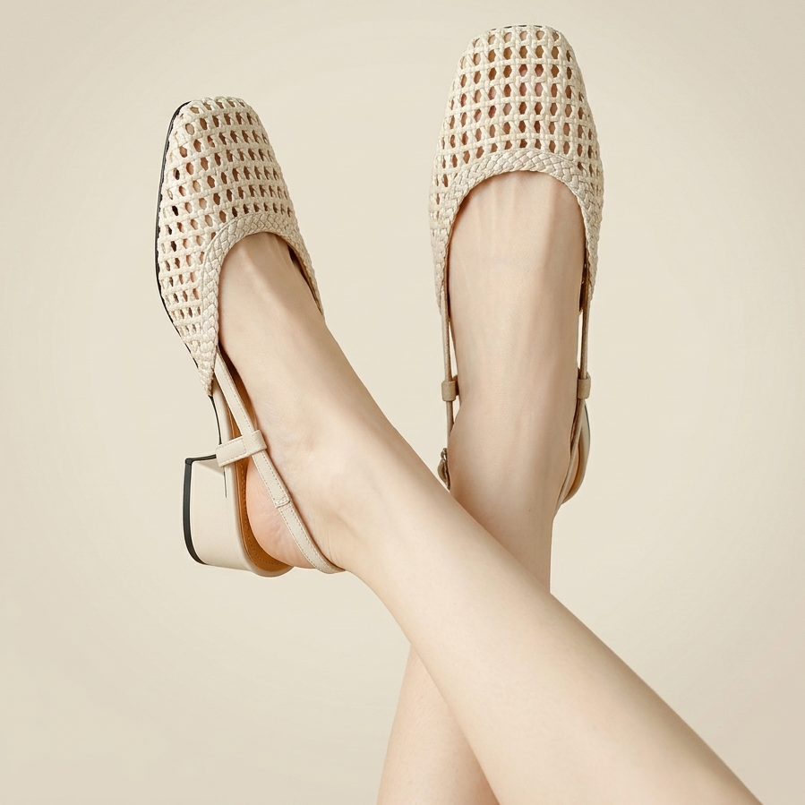 Carlena | Damskie Sandały Slingback z Plecionym Wzorem i Słupkowym Obcasem