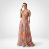 Carlena | Damska Sukienka Maxi w Kwiaty z Odkrytymi Plecami