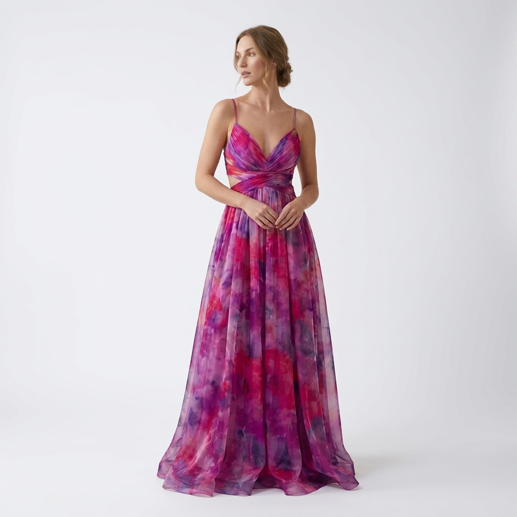 Carlena | Damska Sukienka Maxi w Kwiaty z Odkrytymi Plecami