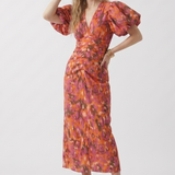 Carlena | Damska Sukienka Letnia V-Neck z Pofowanymi Rękawami