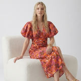 Carlena | Damska Sukienka Letnia V-Neck z Pofowanymi Rękawami