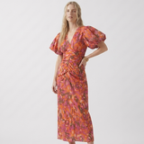 Carlena | Damska Sukienka Letnia V-Neck z Pofowanymi Rękawami
