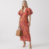 Carlena | Damska Sukienka Letnia V-Neck z Pofowanymi Rękawami