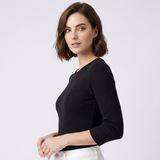 Carlena | Damski T-Shirt z Okrągłym Dekoltem i Rękawem 3/4
