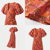 Carlena | Damska Sukienka Letnia V-Neck z Pofowanymi Rękawami