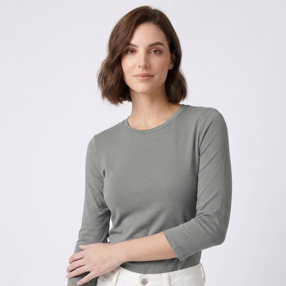 Carlena | Damski T-Shirt z Okrągłym Dekoltem i Rękawem 3/4