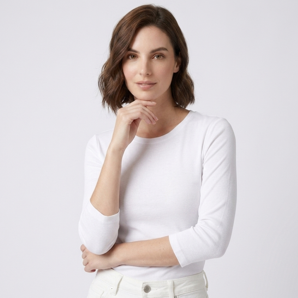 Carlena | Damski T-Shirt z Okrągłym Dekoltem i Rękawem 3/4