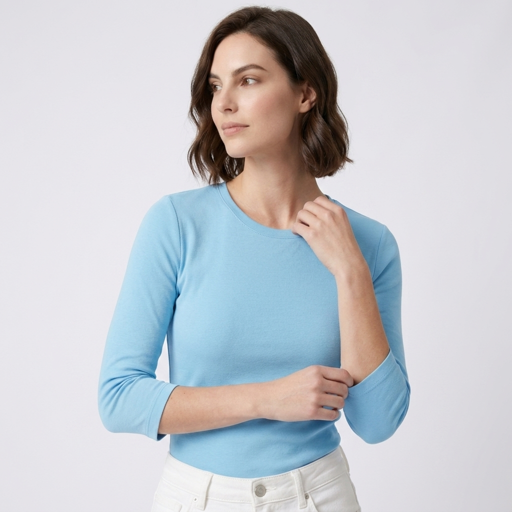 Carlena | Damski T-Shirt z Okrągłym Dekoltem i Rękawem 3/4