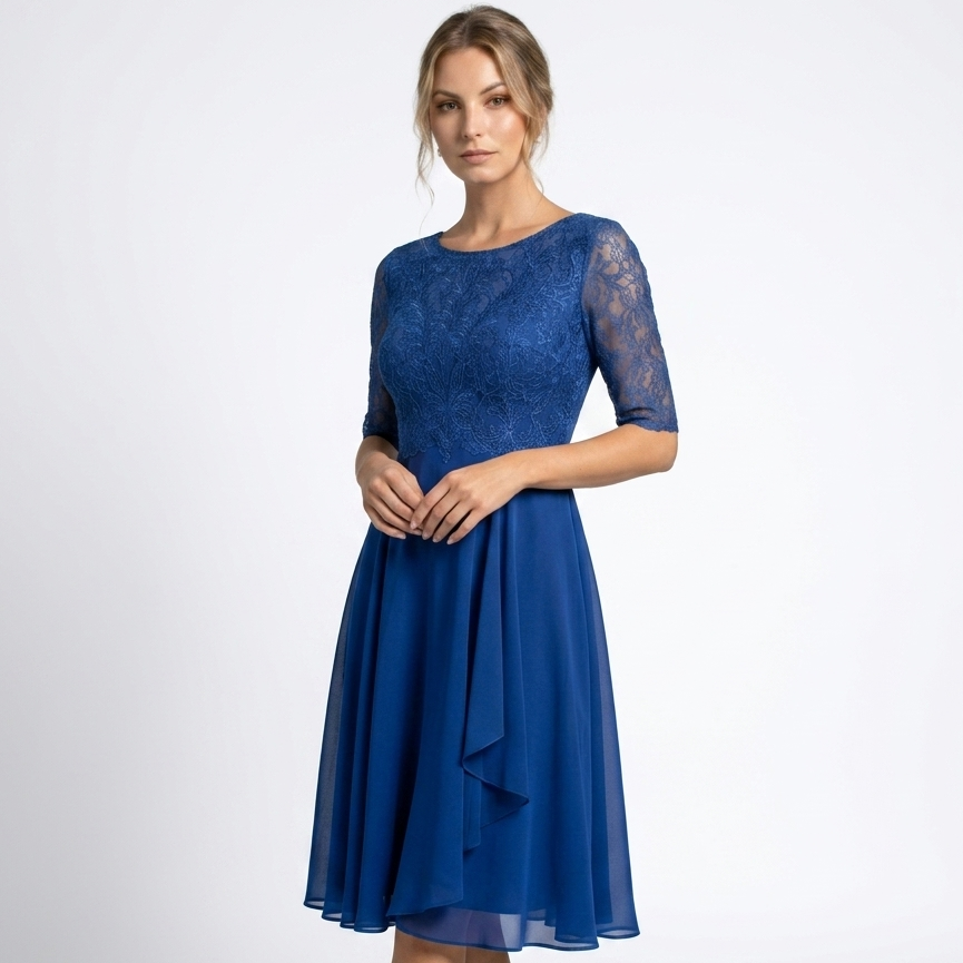Carlena | Elegancka Sukienka Wizytowa z Koronką i Rękawem 3/4