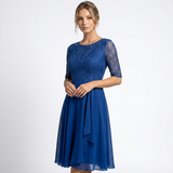 Carlena | Elegancka Sukienka Wizytowa z Koronką i Rękawem 3/4