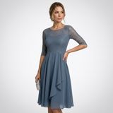 Carlena | Elegancka Sukienka Wizytowa z Koronką i Rękawem 3/4