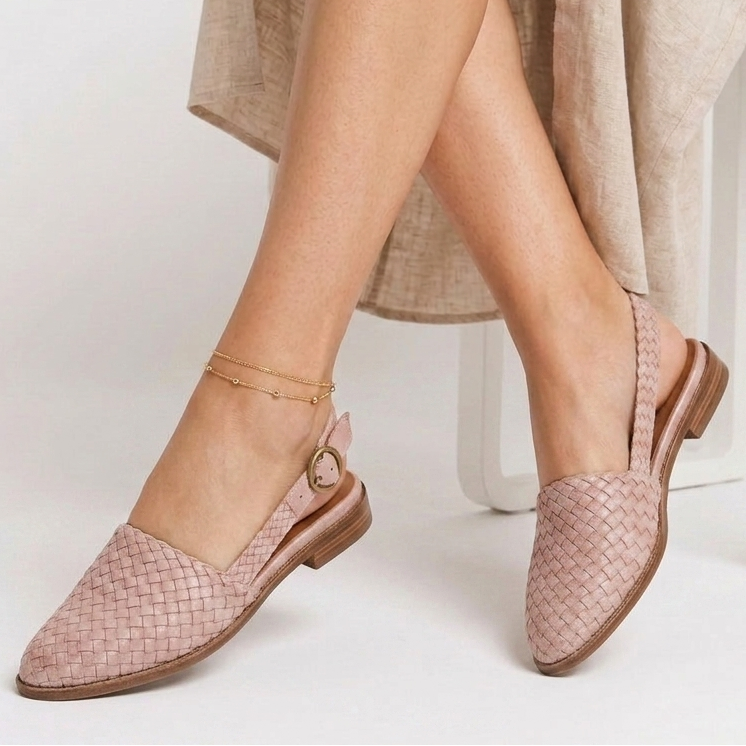 Carlena | Damskie Plecione Loafersy Slingback z Regulowanym Paskiem