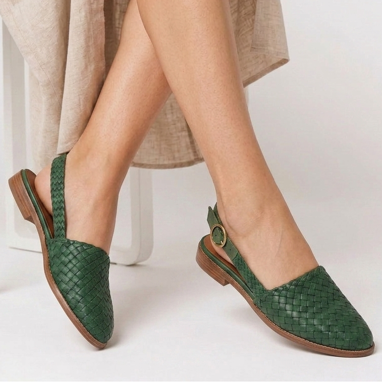 Carlena | Damskie Plecione Loafersy Slingback z Regulowanym Paskiem