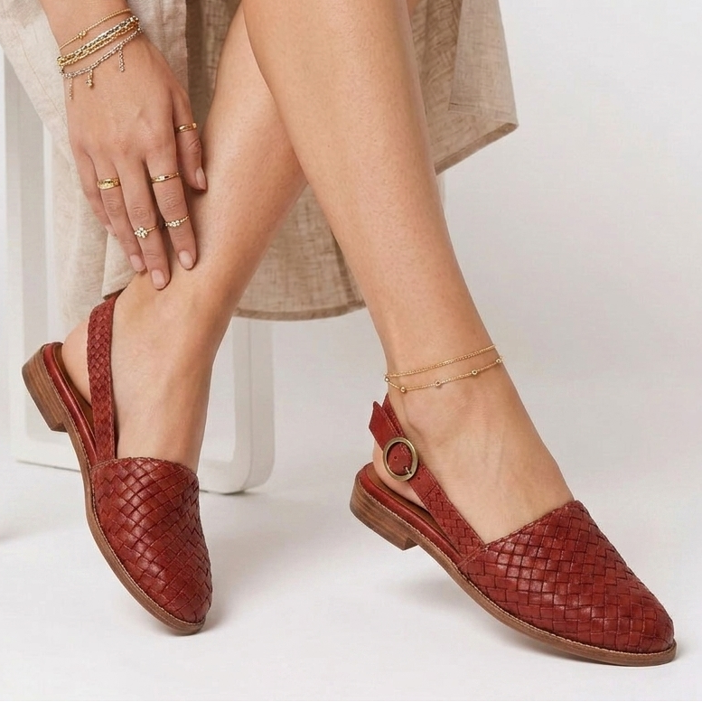 Carlena | Damskie Plecione Loafersy Slingback z Regulowanym Paskiem