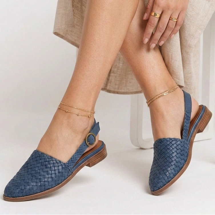 Carlena | Damskie Plecione Loafersy Slingback z Regulowanym Paskiem