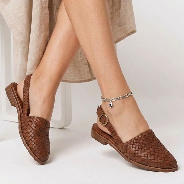 Carlena | Damskie Plecione Loafersy Slingback z Regulowanym Paskiem