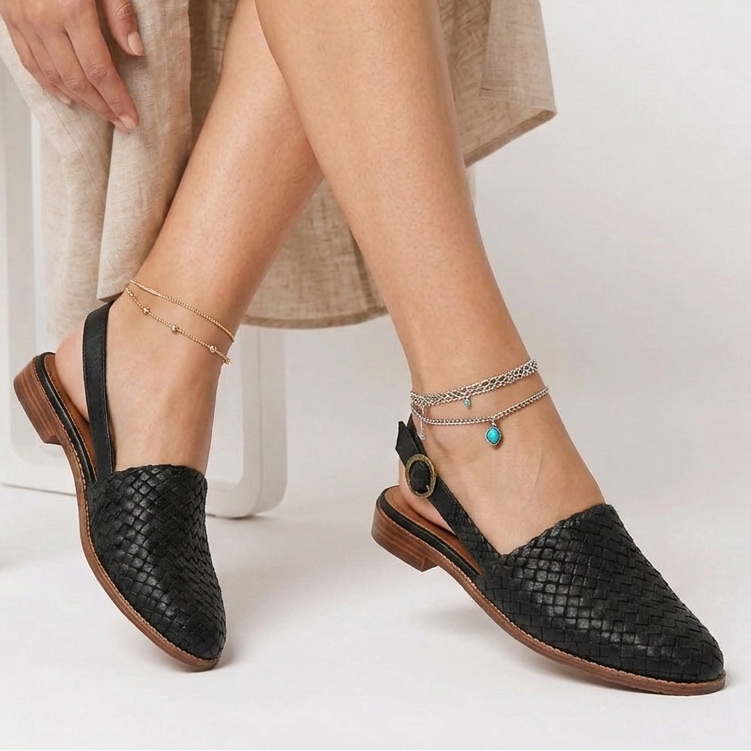 Carlena | Damskie Plecione Loafersy Slingback z Regulowanym Paskiem