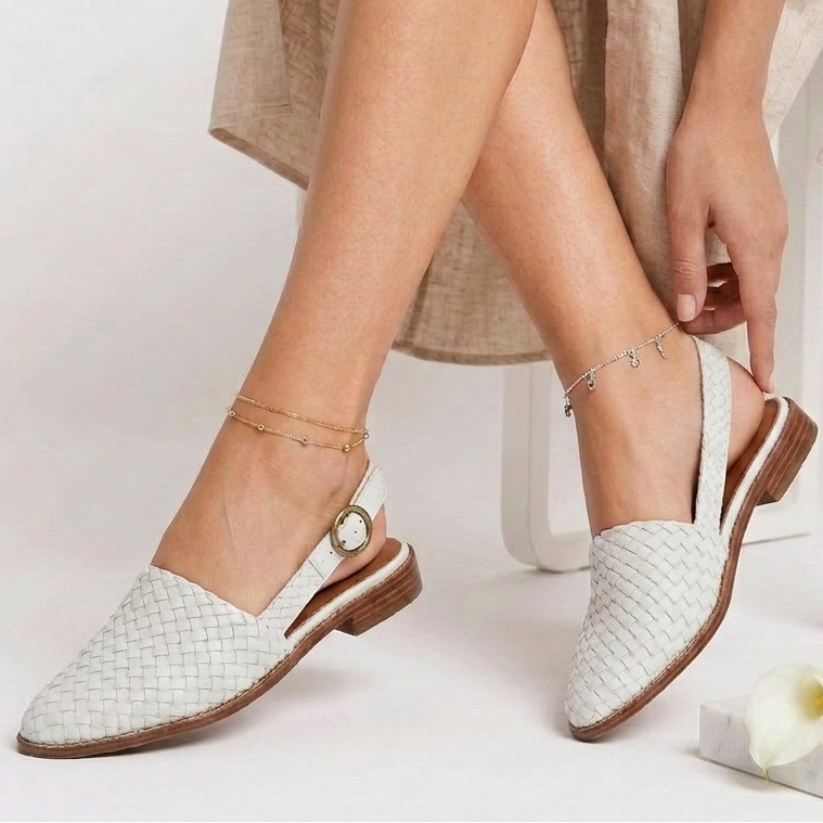 Carlena | Damskie Plecione Loafersy Slingback z Regulowanym Paskiem