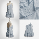 Carlena | Damska Mini Sukienka One Shoulder z Falbanami