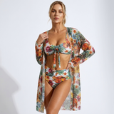 Carlena | Damskie Bikini z Kwiatowym Wzorem i Narzutką Plażową