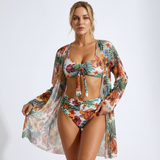 Carlena | Damskie Bikini z Kwiatowym Wzorem i Narzutką Plażową