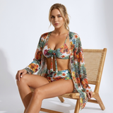Carlena | Damskie Bikini z Kwiatowym Wzorem i Narzutką Plażową