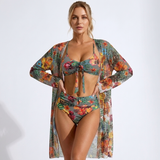 Carlena | Damskie Bikini z Kwiatowym Wzorem i Narzutką Plażową