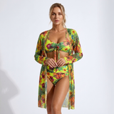 Carlena | Damskie Bikini z Kwiatowym Wzorem i Narzutką Plażową