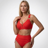 Carlena | Damskie Bikini z Wysokim Stanem i Prążkowaną Tkaniną