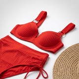 Carlena | Damskie Bikini z Wysokim Stanem i Prążkowaną Tkaniną