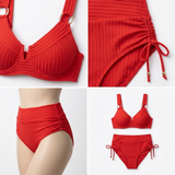 Carlena | Damskie Bikini z Wysokim Stanem i Prążkowaną Tkaniną