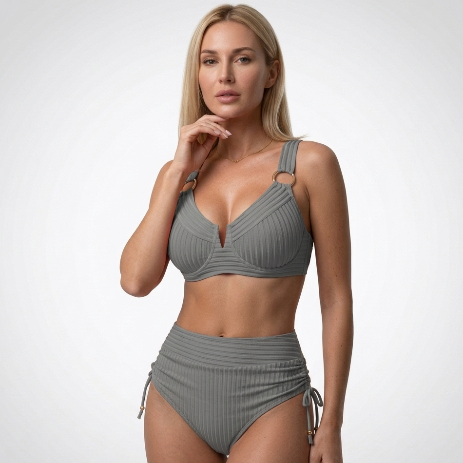 Carlena | Damskie Bikini z Wysokim Stanem i Prążkowaną Tkaniną