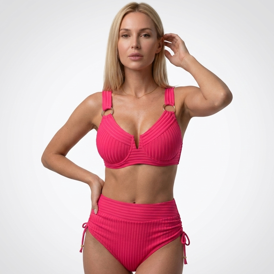 Carlena | Damskie Bikini z Wysokim Stanem i Prążkowaną Tkaniną