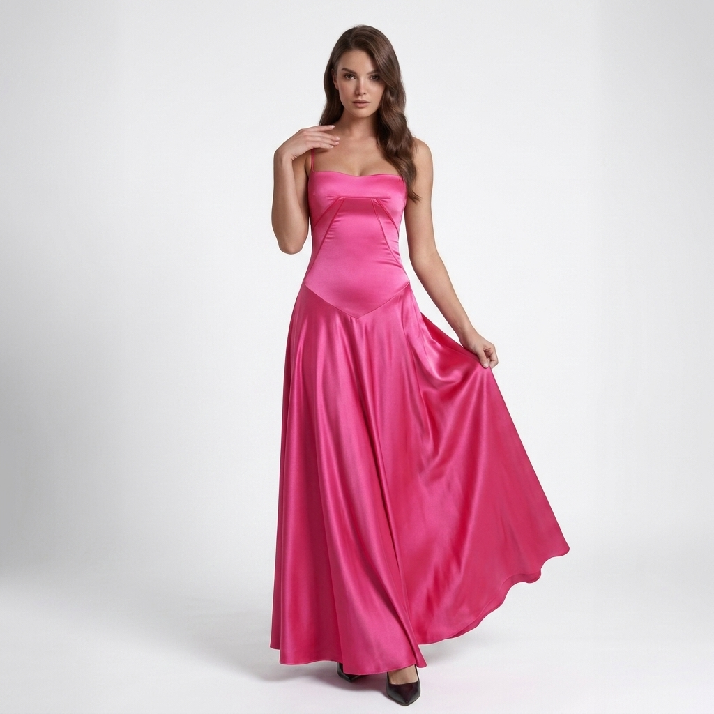 Carlena | Elegancka Satynowa Sukienka Maxi z Kwadratowym Dekoltem
