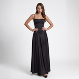 Carlena | Elegancka Satynowa Sukienka Maxi z Kwadratowym Dekoltem