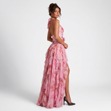 Carlena | Sukienka Maxi w Kwiatowy Print z Falbanami i Dekoltem Halter