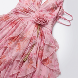 Carlena | Sukienka Maxi w Kwiatowy Print z Falbanami i Dekoltem Halter