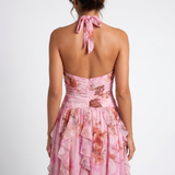 Carlena | Sukienka Maxi w Kwiatowy Print z Falbanami i Dekoltem Halter