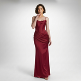 Carlena | Elegancka Satynowa Sukienka Maxi z Gorsetem i Drapowaniem