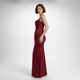 Carlena | Elegancka Satynowa Sukienka Maxi z Gorsetem i Drapowaniem