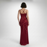 Carlena | Elegancka Satynowa Sukienka Maxi z Gorsetem i Drapowaniem