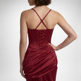 Carlena | Elegancka Satynowa Sukienka Maxi z Gorsetem i Drapowaniem