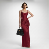 Carlena | Elegancka Satynowa Sukienka Maxi z Gorsetem i Drapowaniem