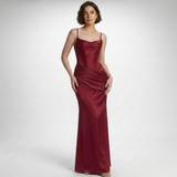 Carlena | Elegancka Satynowa Sukienka Maxi z Gorsetem i Drapowaniem