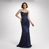 Carlena | Elegancka Satynowa Sukienka Maxi z Gorsetem i Drapowaniem
