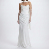 Carlena | Elegancka Satynowa Suknia Maxi z Gorsetem i Dekoltem Cowl