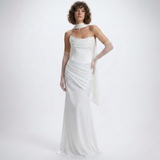 Carlena | Elegancka Satynowa Suknia Maxi z Gorsetem i Dekoltem Cowl